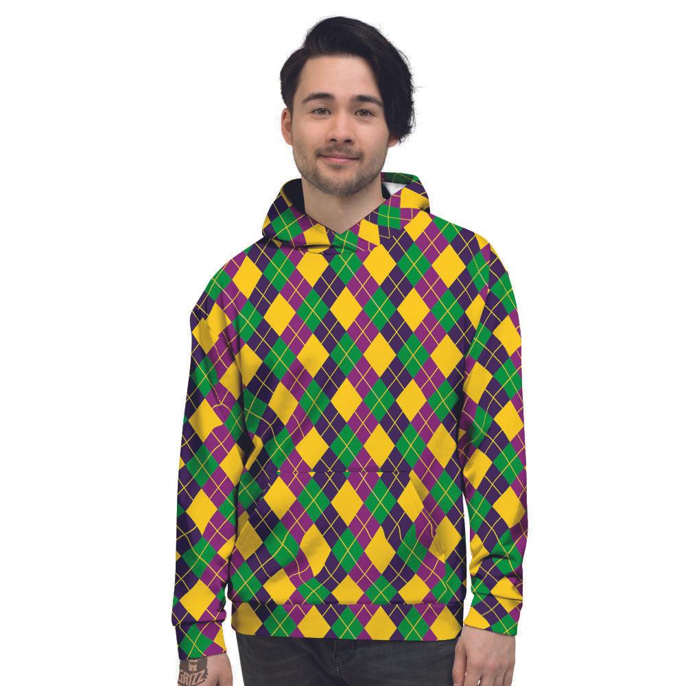 Plaid Mardi Gras Print Pattern Men's Hoodie-grizzshop