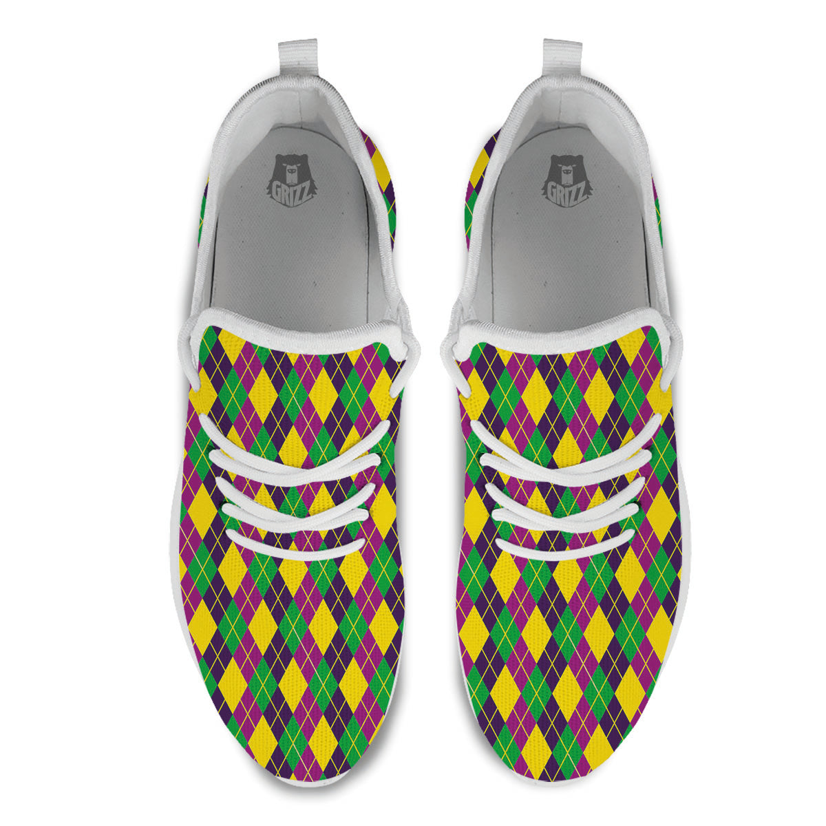 Plaid Mardi Gras Print Pattern White Athletic Shoes-grizzshop