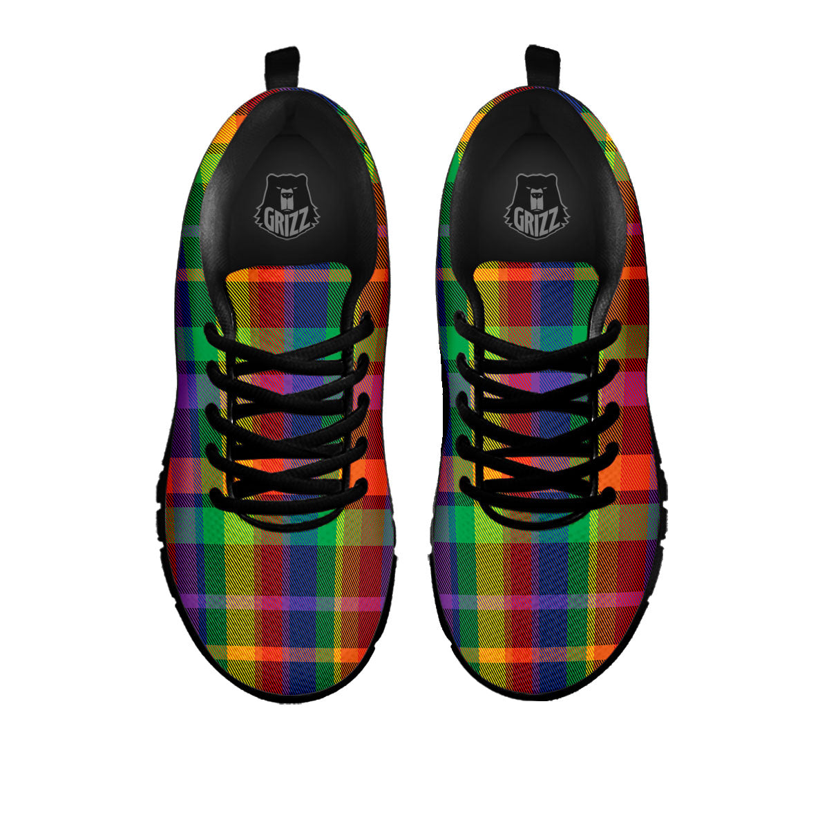 Plaid Rainbow Print Pattern Black Sneaker-grizzshop