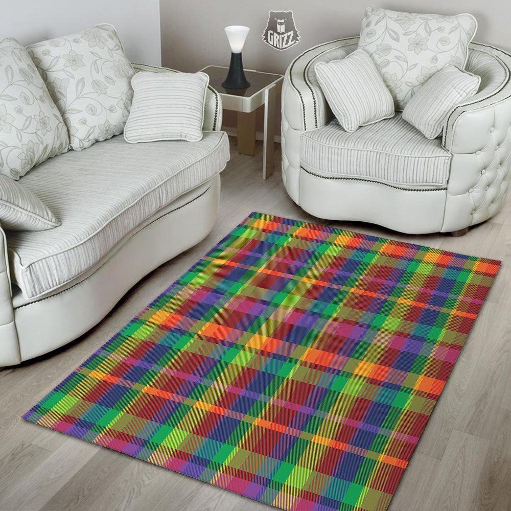 Plaid Rainbow Print Pattern Floor Mat-grizzshop