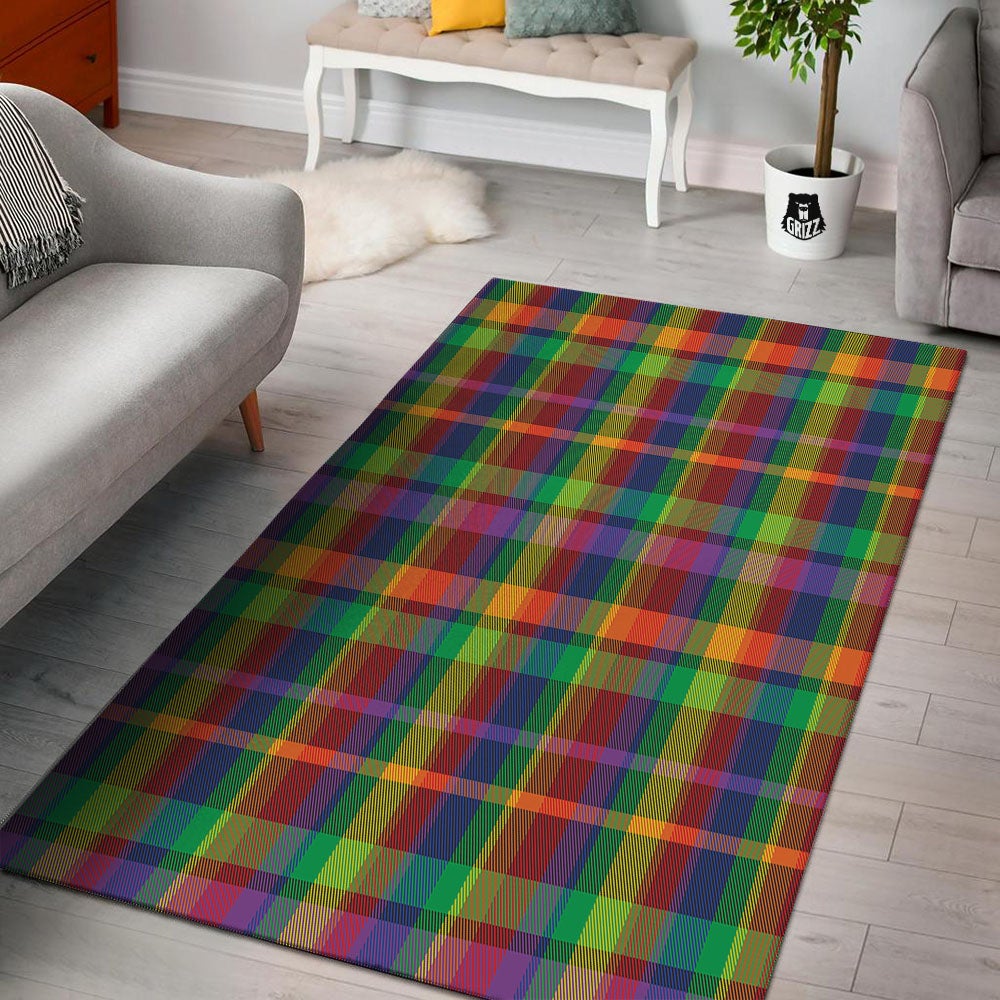 Plaid Rainbow Print Pattern Floor Mat-grizzshop