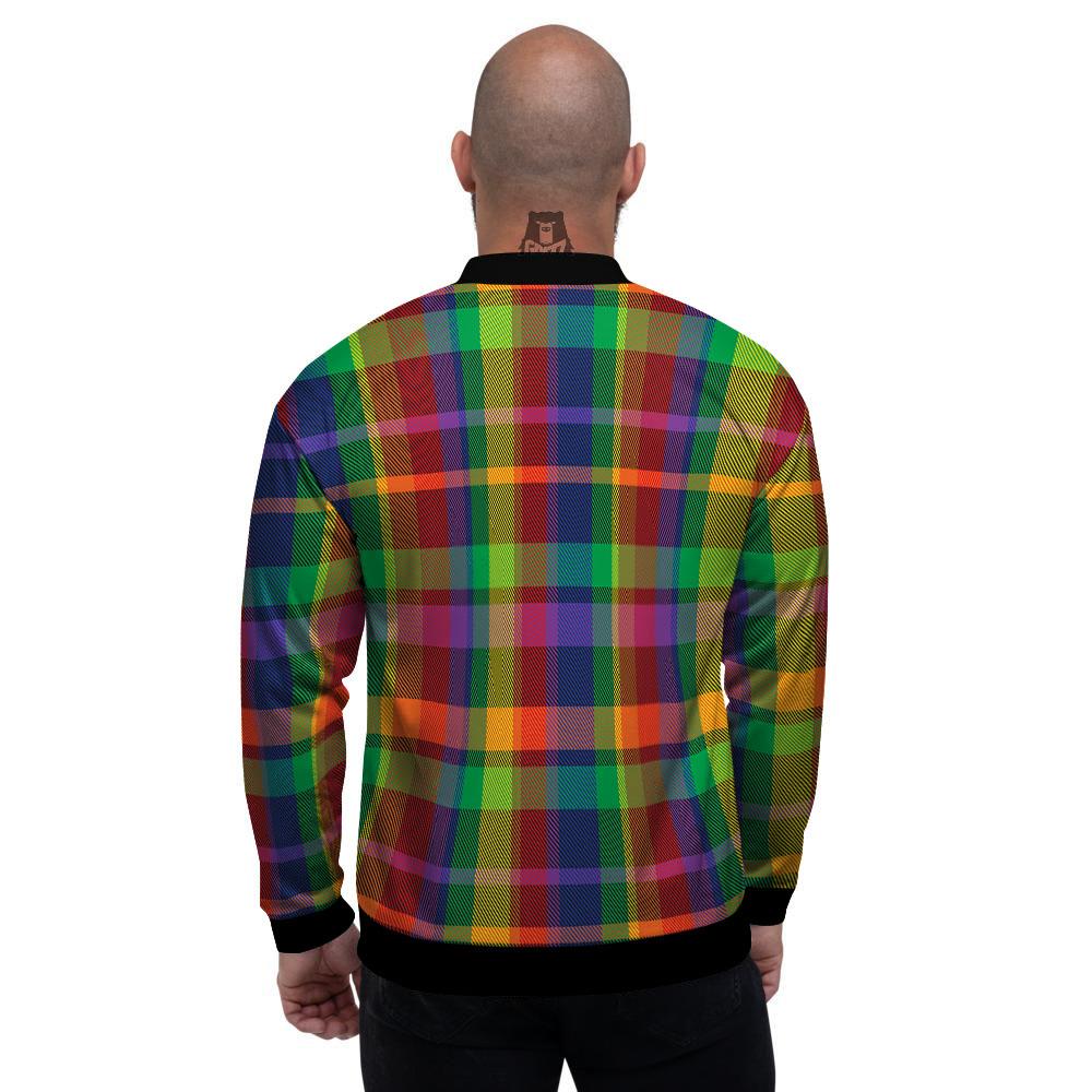 Plaid Rainbow Print Pattern Men's Bomber Jacket-grizzshop