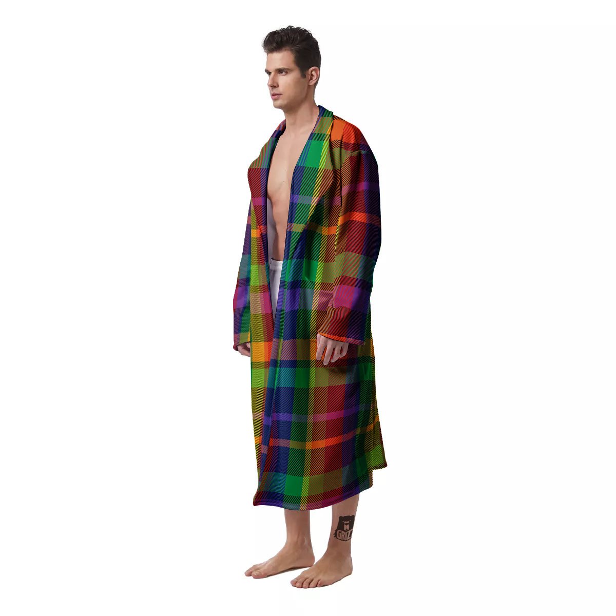 Plaid Rainbow Print Pattern Men's Robe-grizzshop