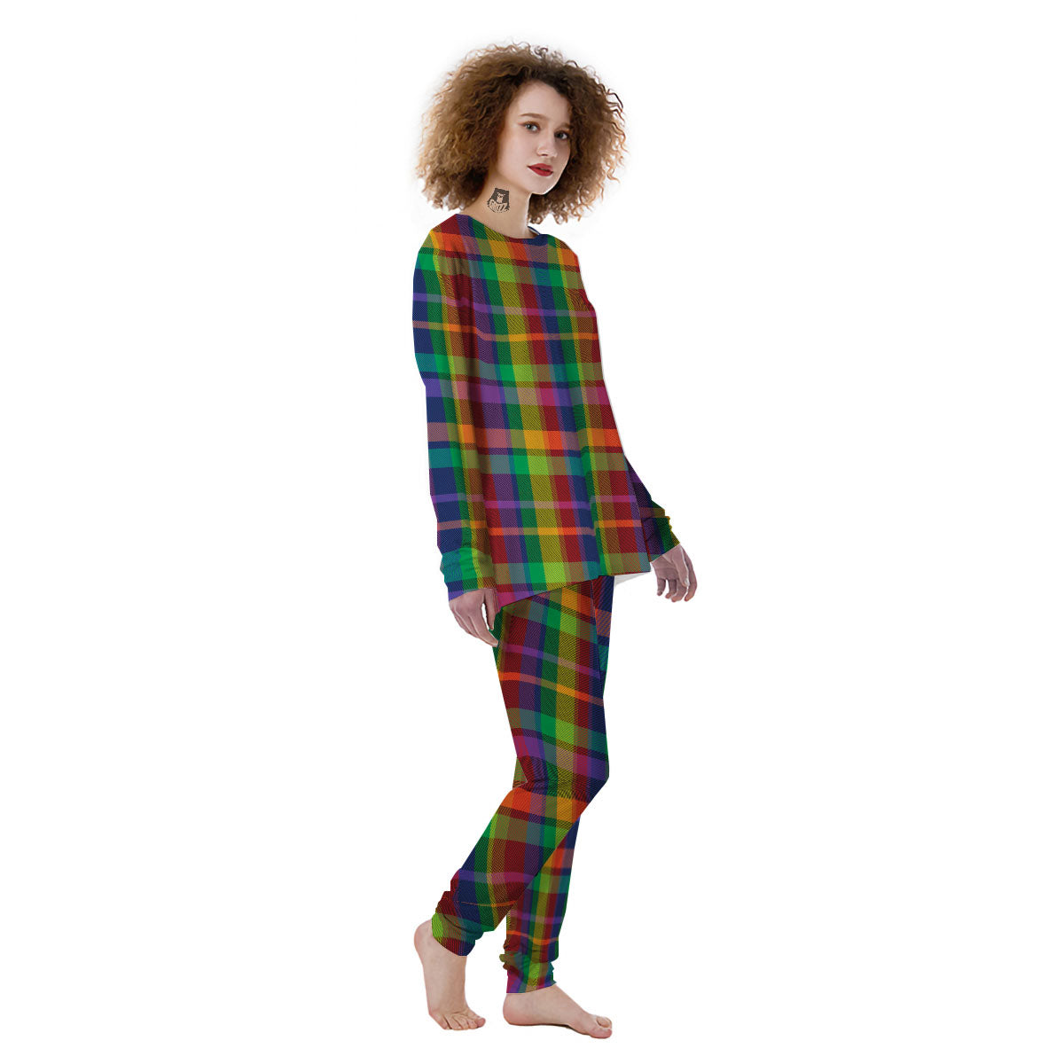 Plaid Rainbow Print Pattern Women's Pajamas-grizzshop