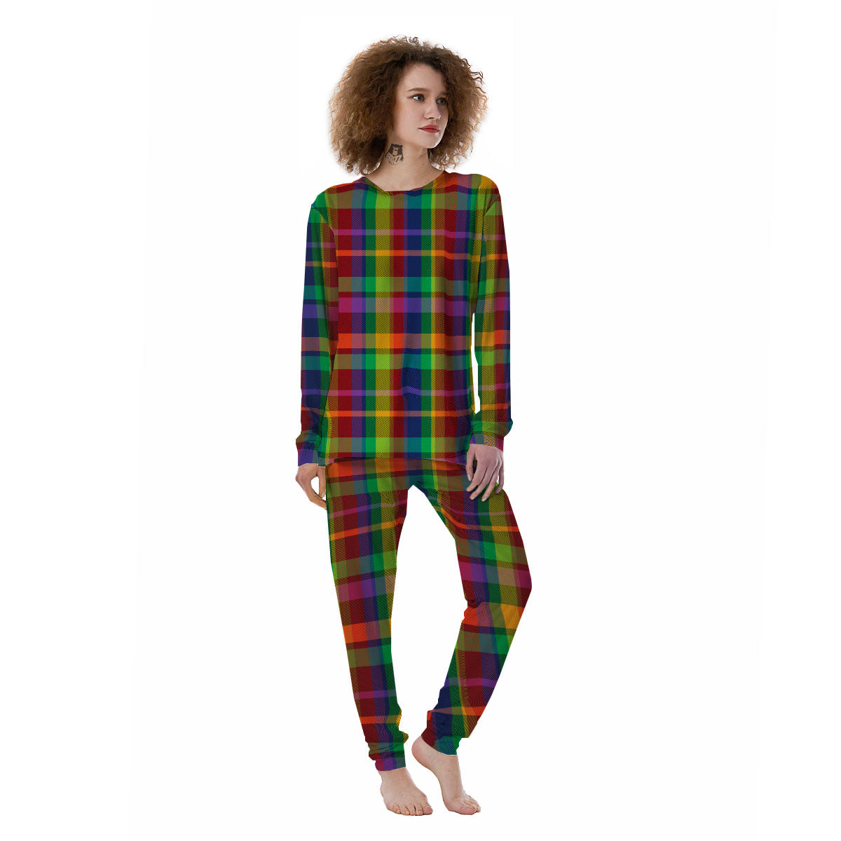 Plaid Rainbow Print Pattern Women's Pajamas-grizzshop