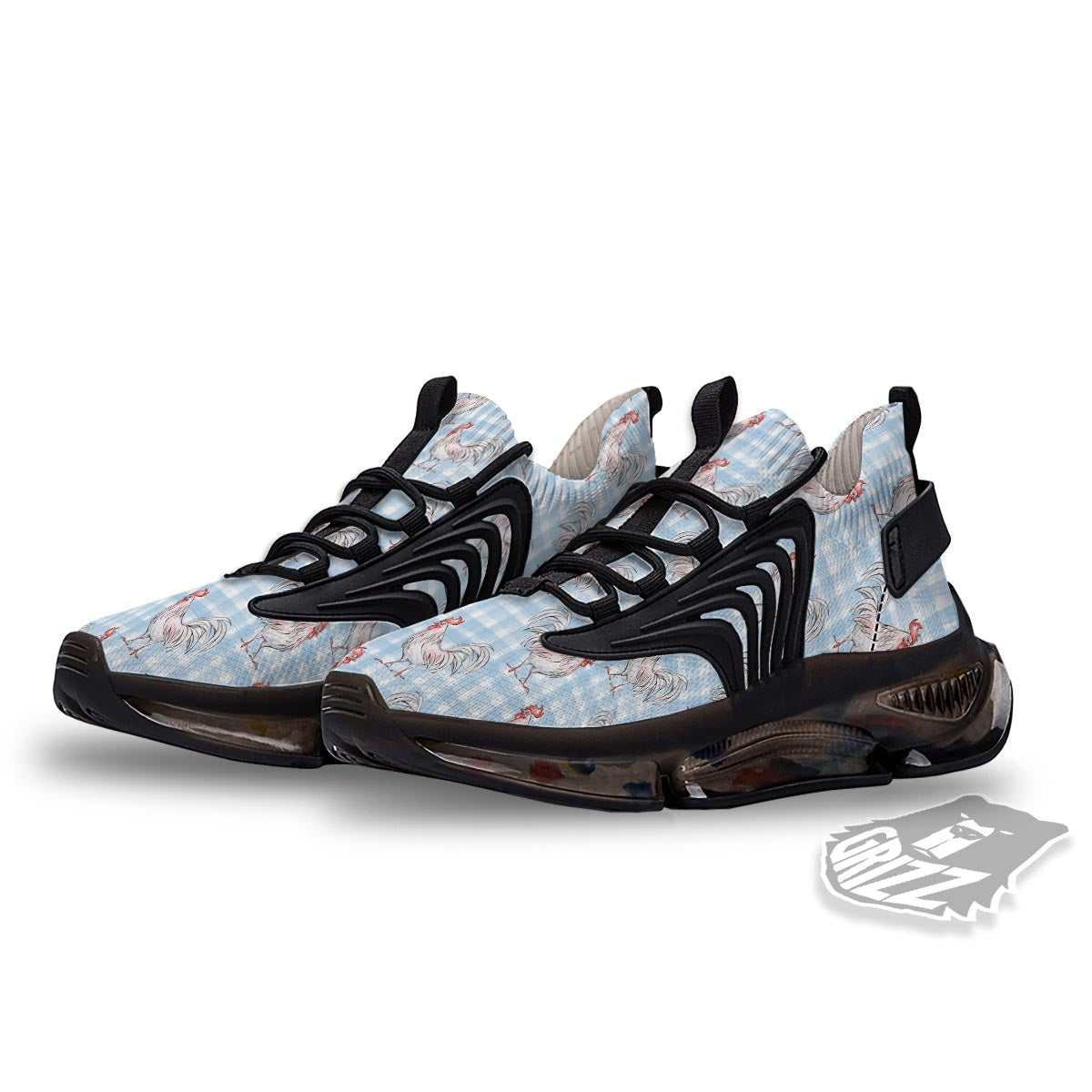 Plaid Rooster Print Pattern Black Gym Shoes-grizzshop
