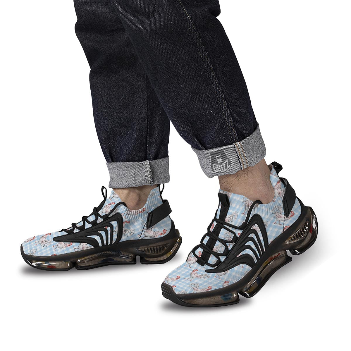 Plaid Rooster Print Pattern Black Gym Shoes-grizzshop