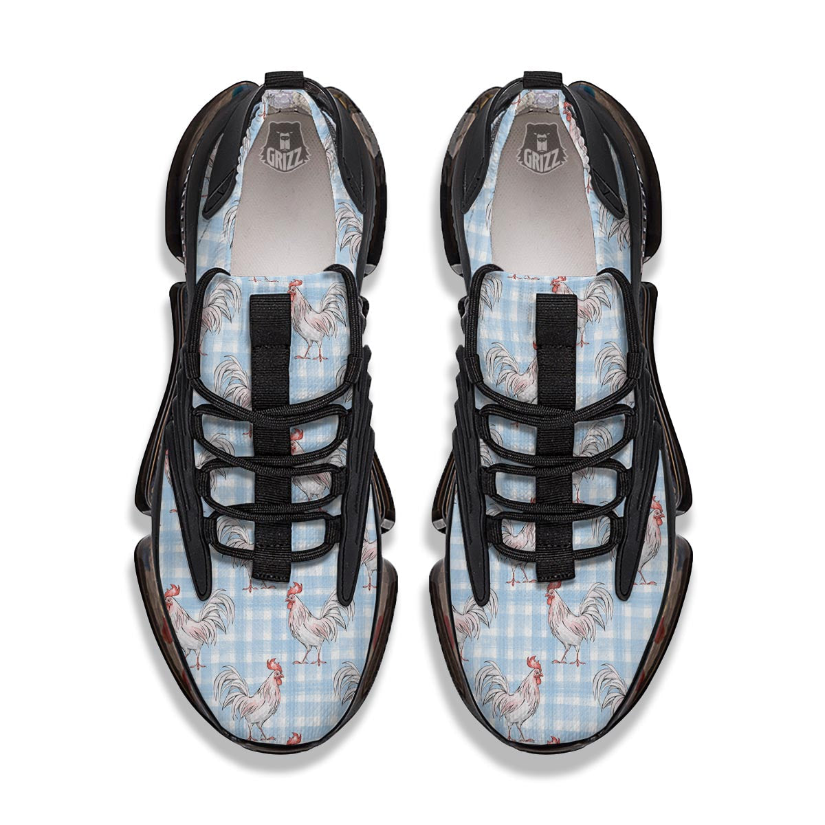 Plaid Rooster Print Pattern Black Gym Shoes-grizzshop