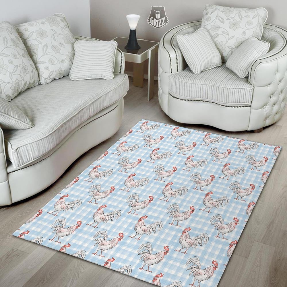 Plaid Rooster Print Pattern Floor Mat-grizzshop