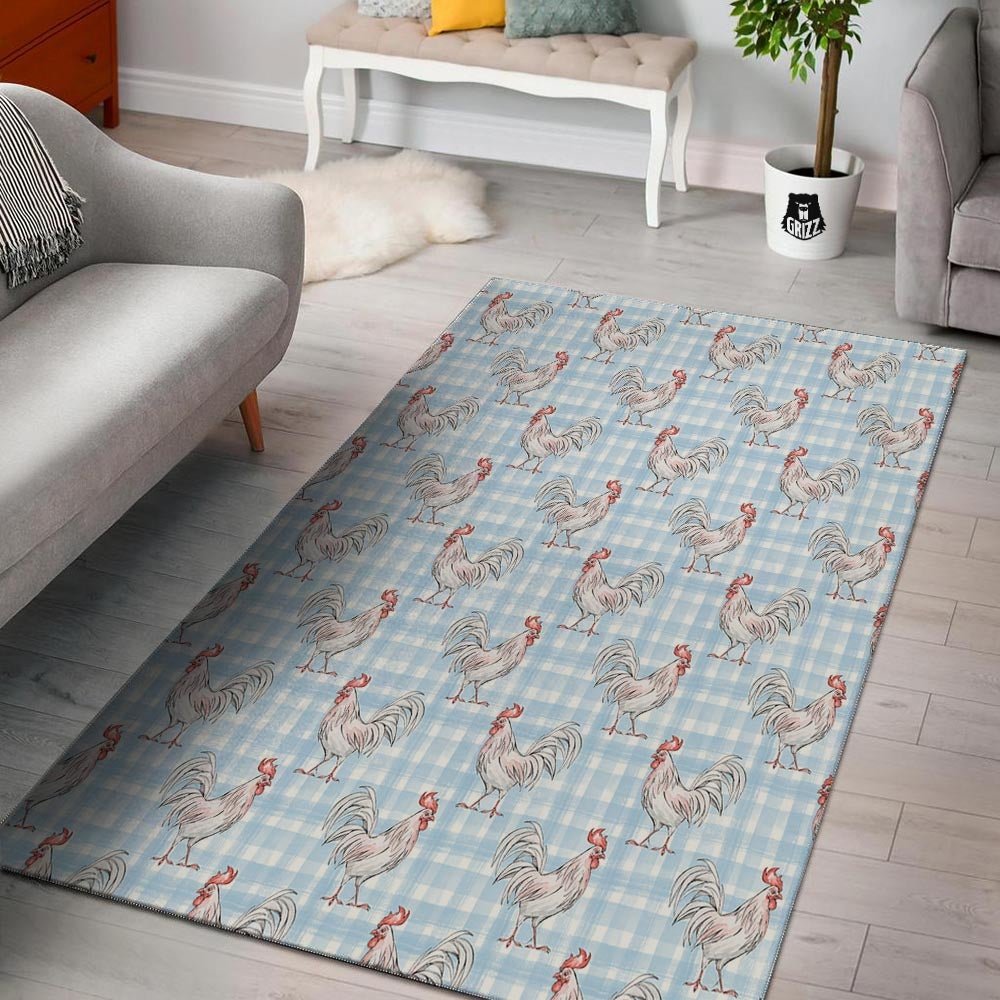 Plaid Rooster Print Pattern Floor Mat-grizzshop