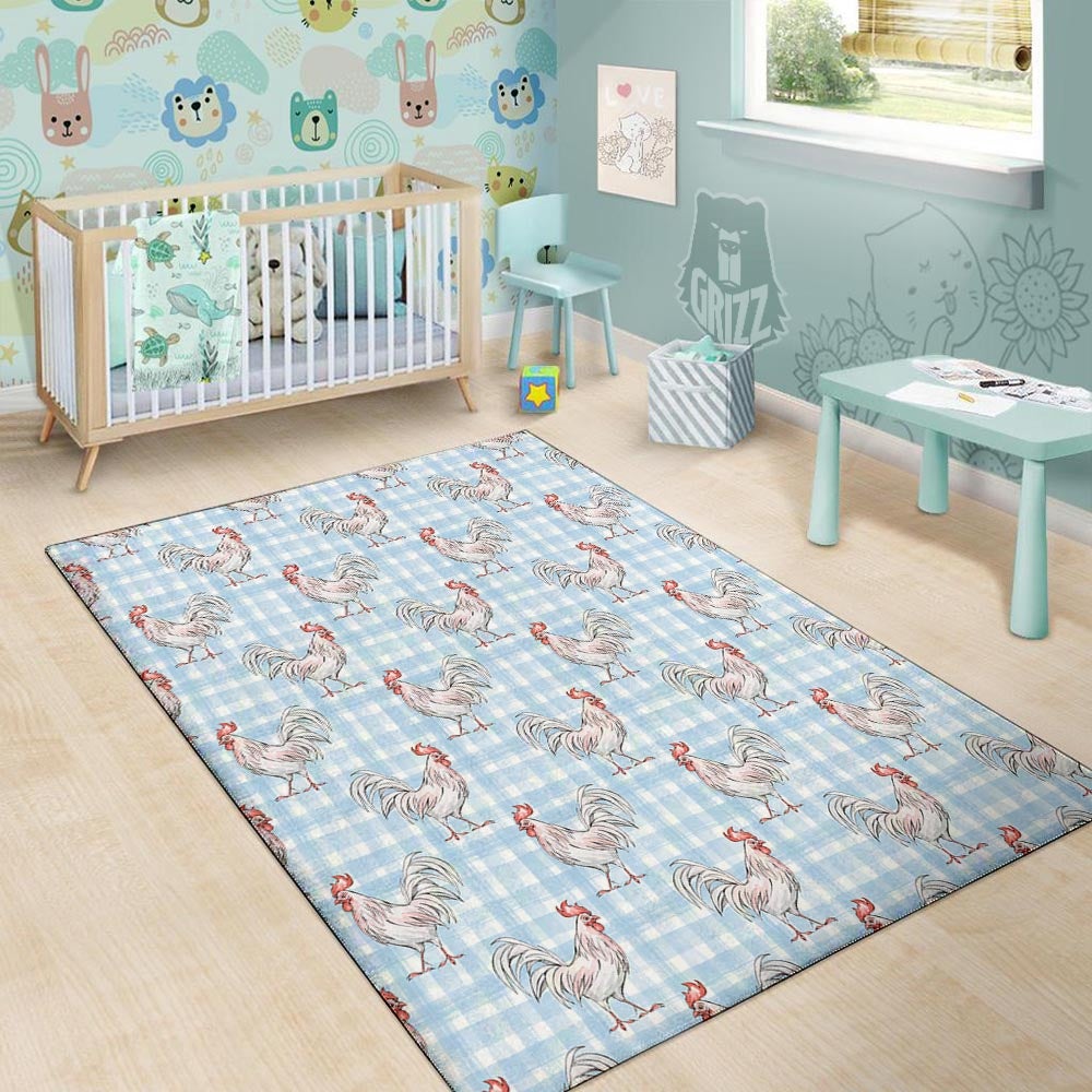 Plaid Rooster Print Pattern Floor Mat-grizzshop