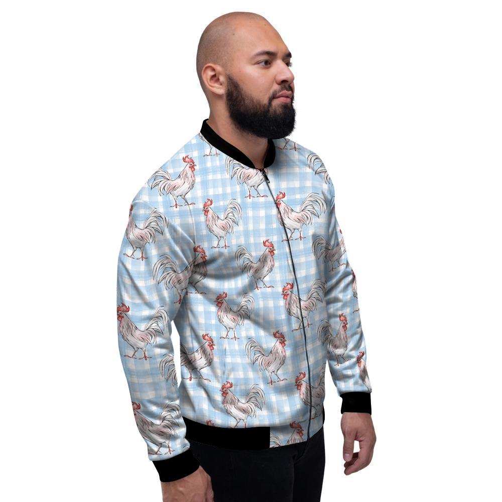 Plaid Rooster Print Pattern Men's Bomber Jacket-grizzshop