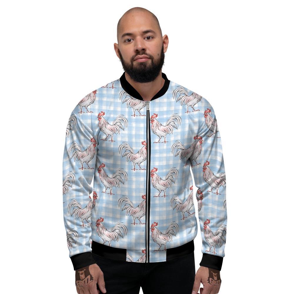 Plaid Rooster Print Pattern Men's Bomber Jacket-grizzshop
