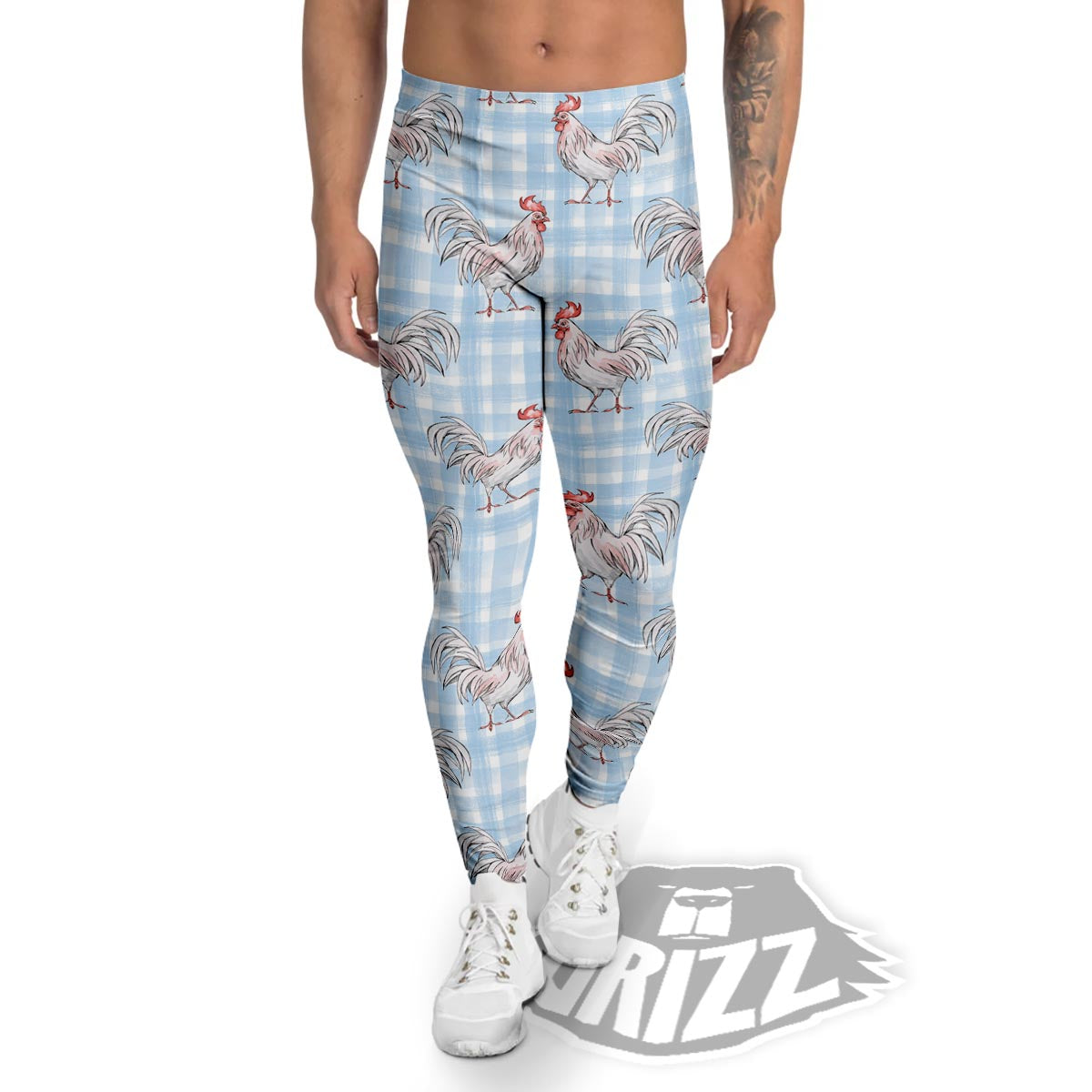 Plaid Rooster Print Pattern Men's Leggings-grizzshop