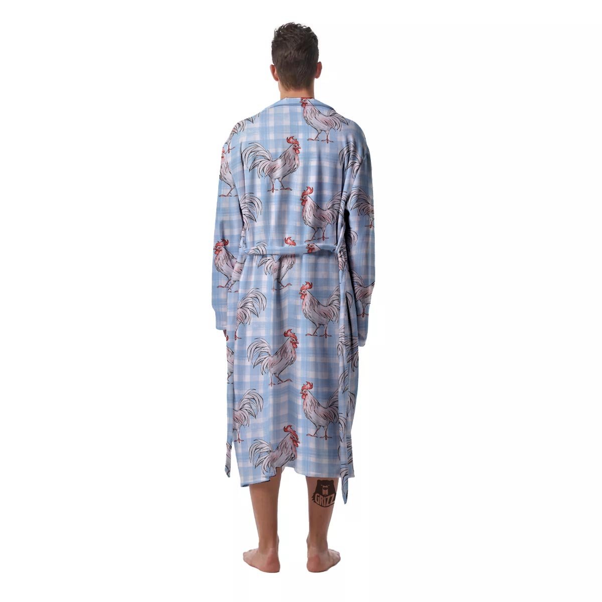 Plaid Rooster Print Pattern Men's Robe-grizzshop