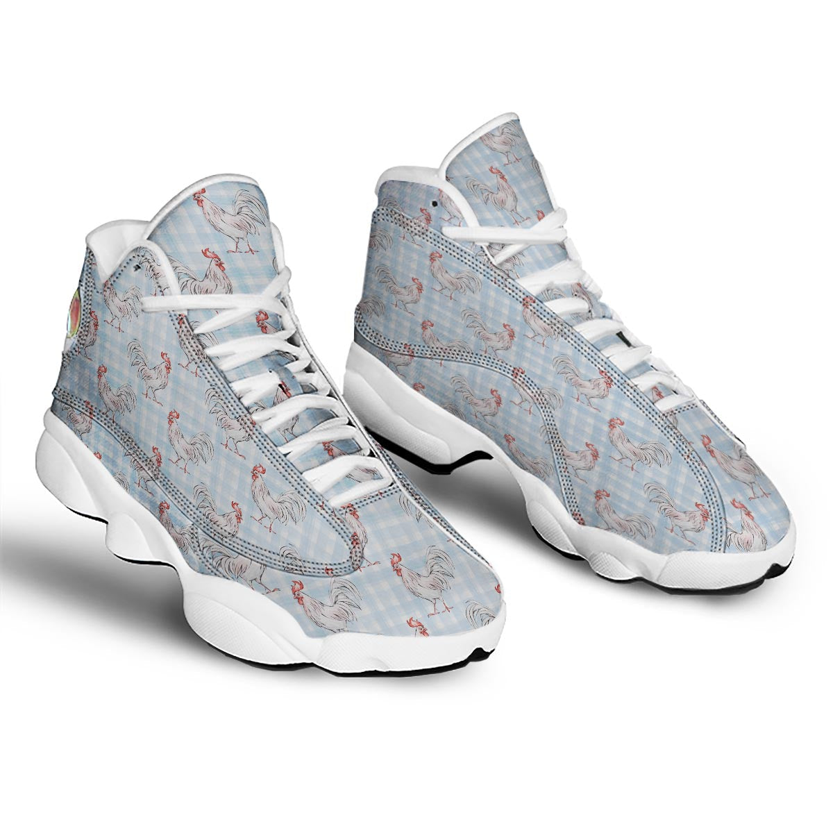 Plaid Rooster Print Pattern White Basketball Shoes-grizzshop