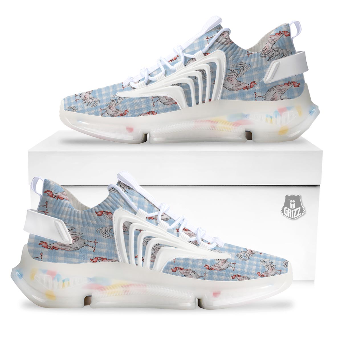 Plaid Rooster Print Pattern White Gym Shoes-grizzshop