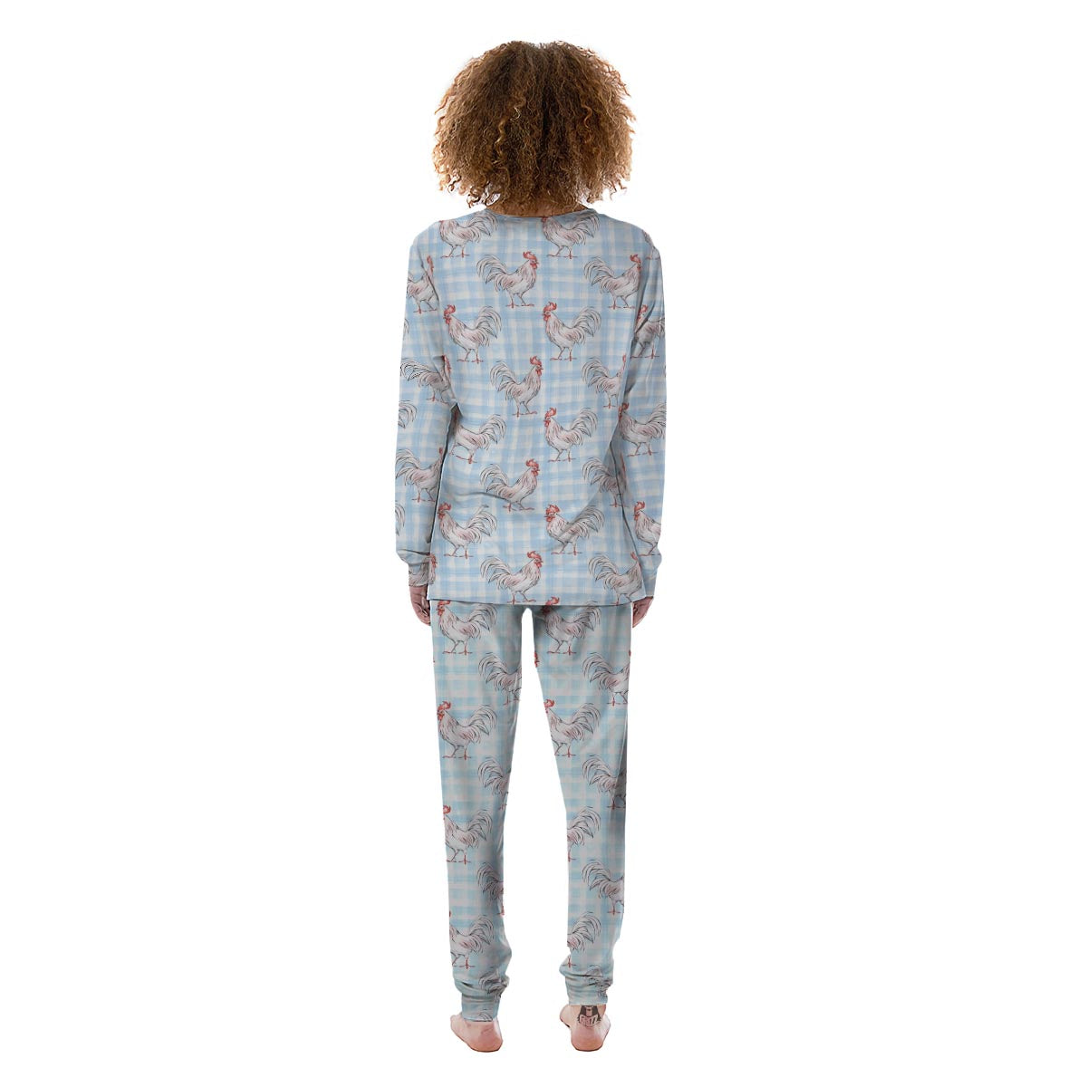 Plaid Rooster Print Pattern Women's Pajamas-grizzshop