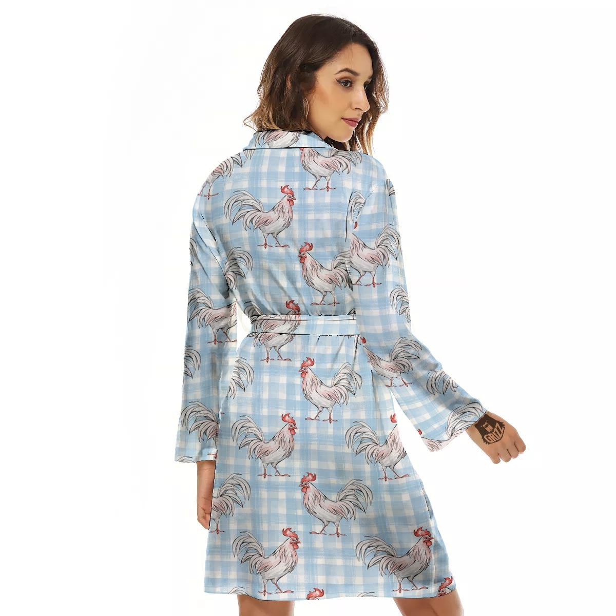 Plaid Rooster Print Pattern Women's Robe-grizzshop