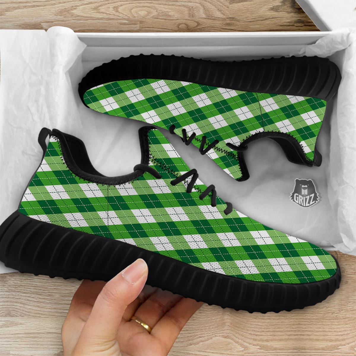 Plaid Saint Patrick's Day Print Pattern Black Walking Shoes-grizzshop