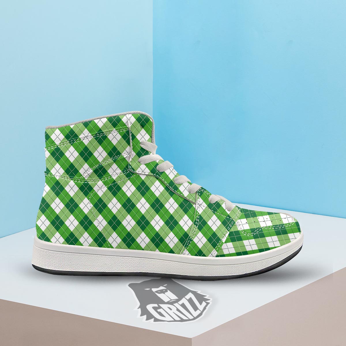 Plaid Saint Patrick's Day Print Pattern High Top Sneakers-grizzshop