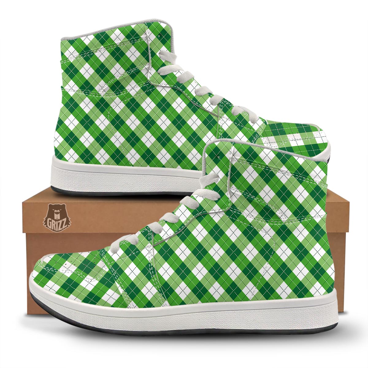 Plaid Saint Patrick's Day Print Pattern High Top Sneakers-grizzshop