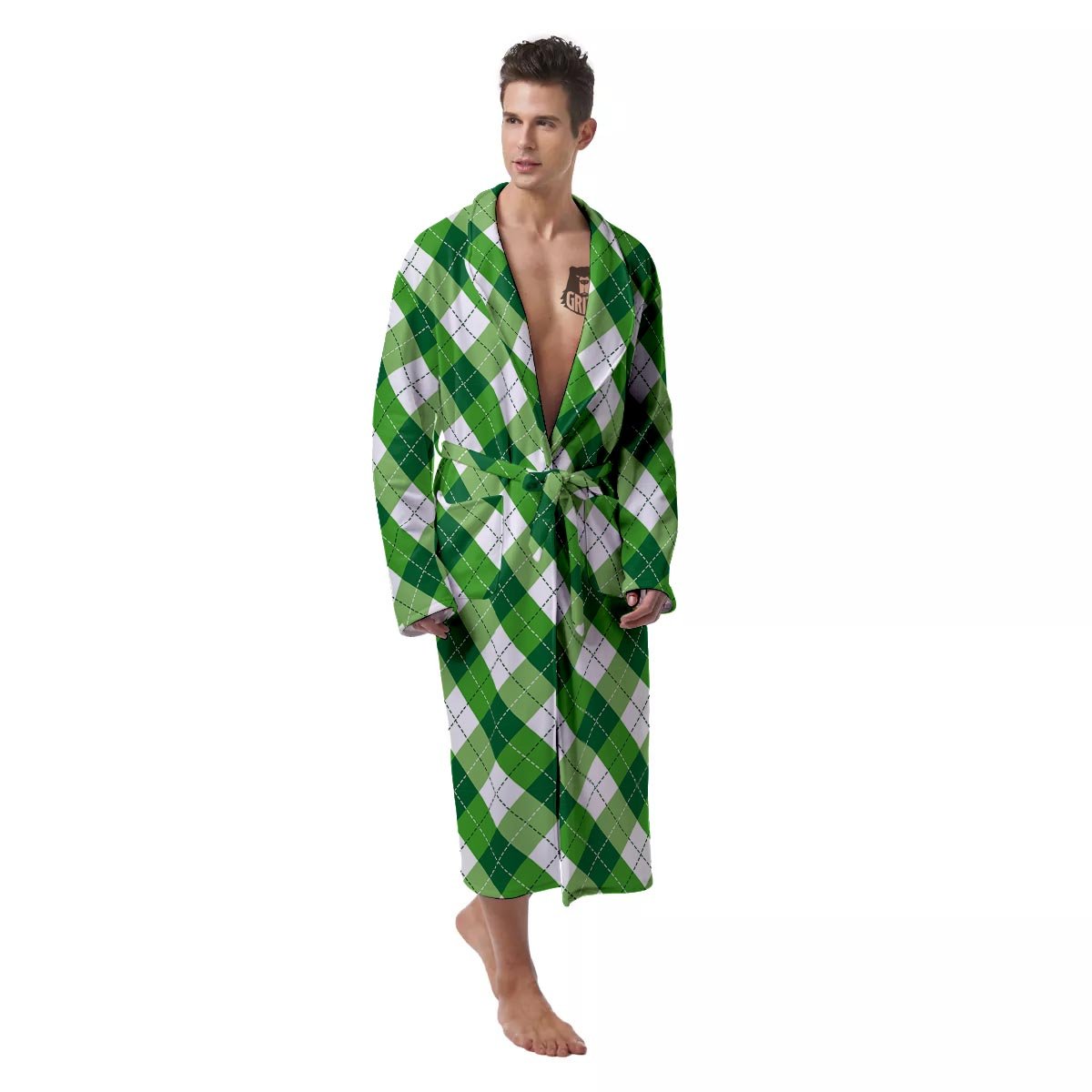 Plaid Saint Patrick's Day Print Pattern Men's Robe-grizzshop