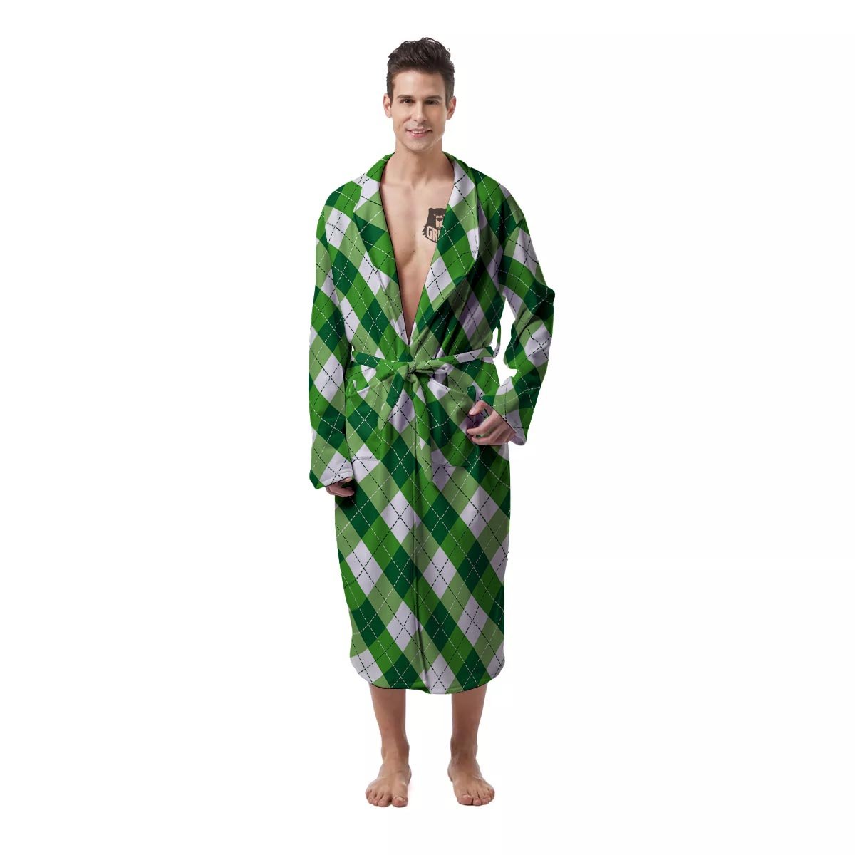 Plaid Saint Patrick's Day Print Pattern Men's Robe-grizzshop