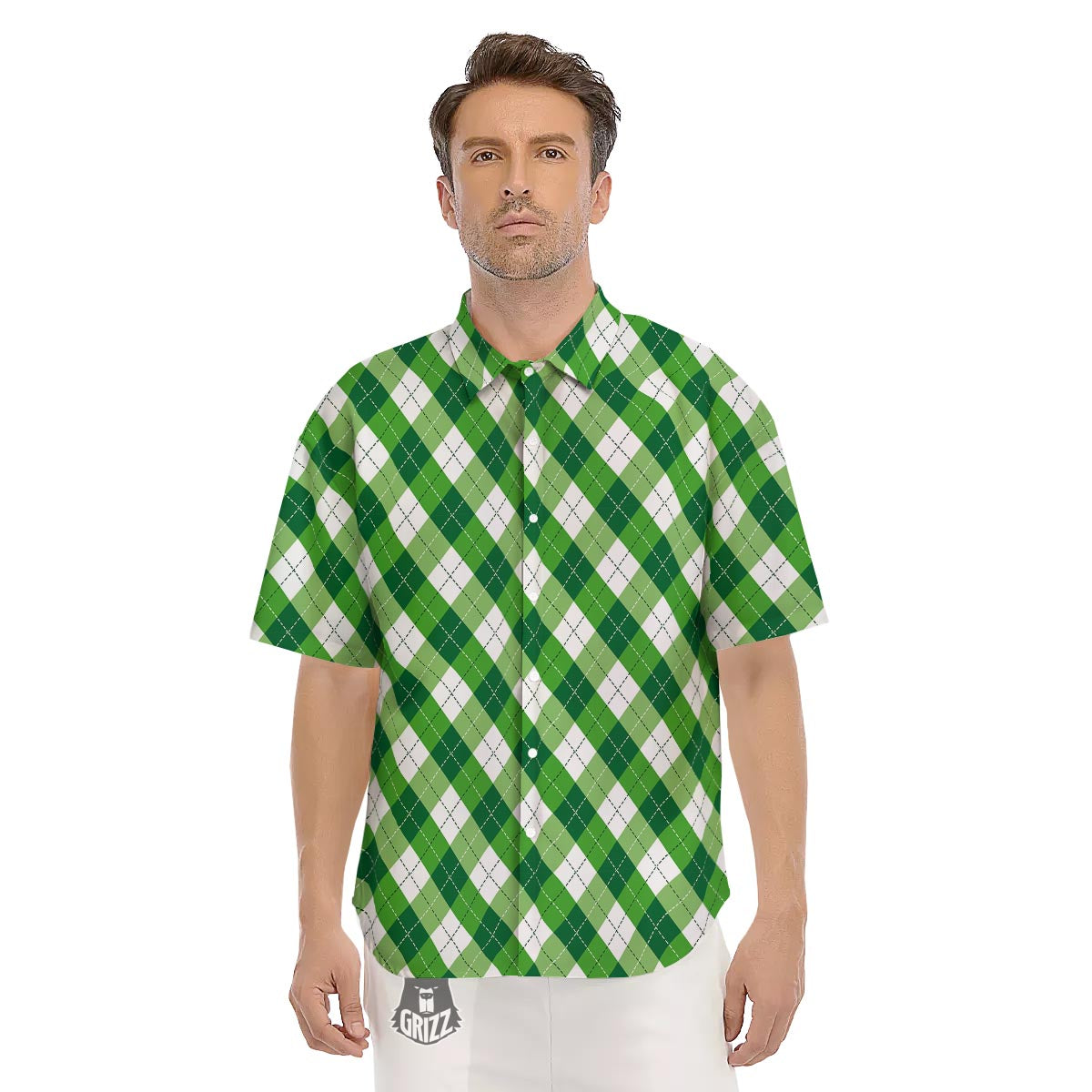 Plaid Saint Patrick's Day Print Pattern Men's Short Sleeve Shirts-grizzshop