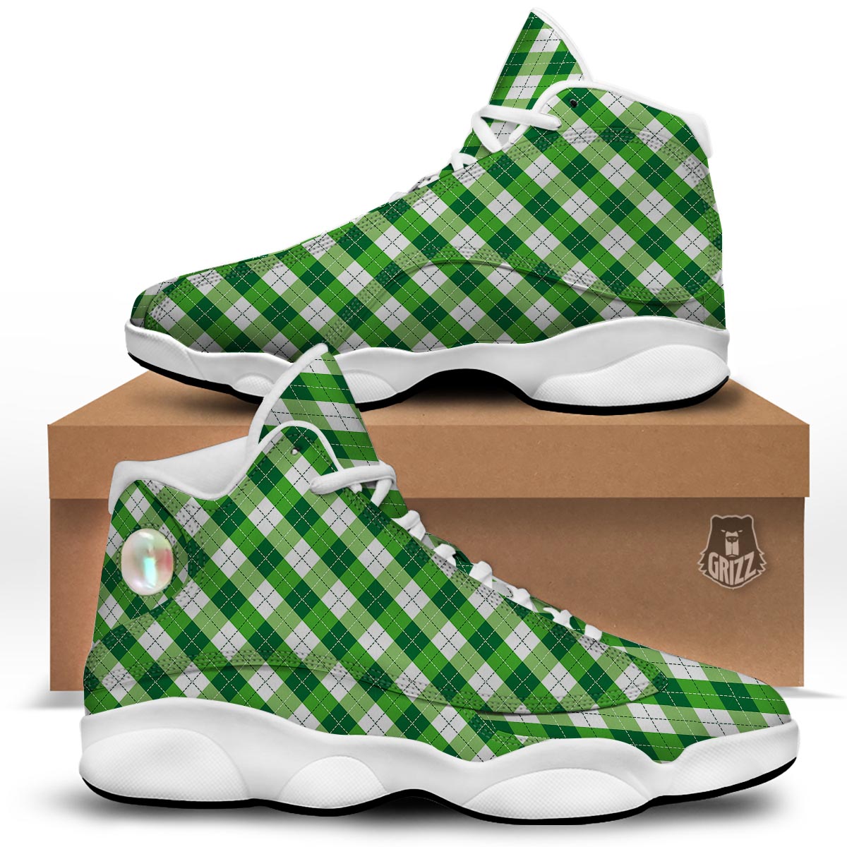 Plaid Saint Patrick's Day Print Pattern White Basketball Shoes-grizzshop