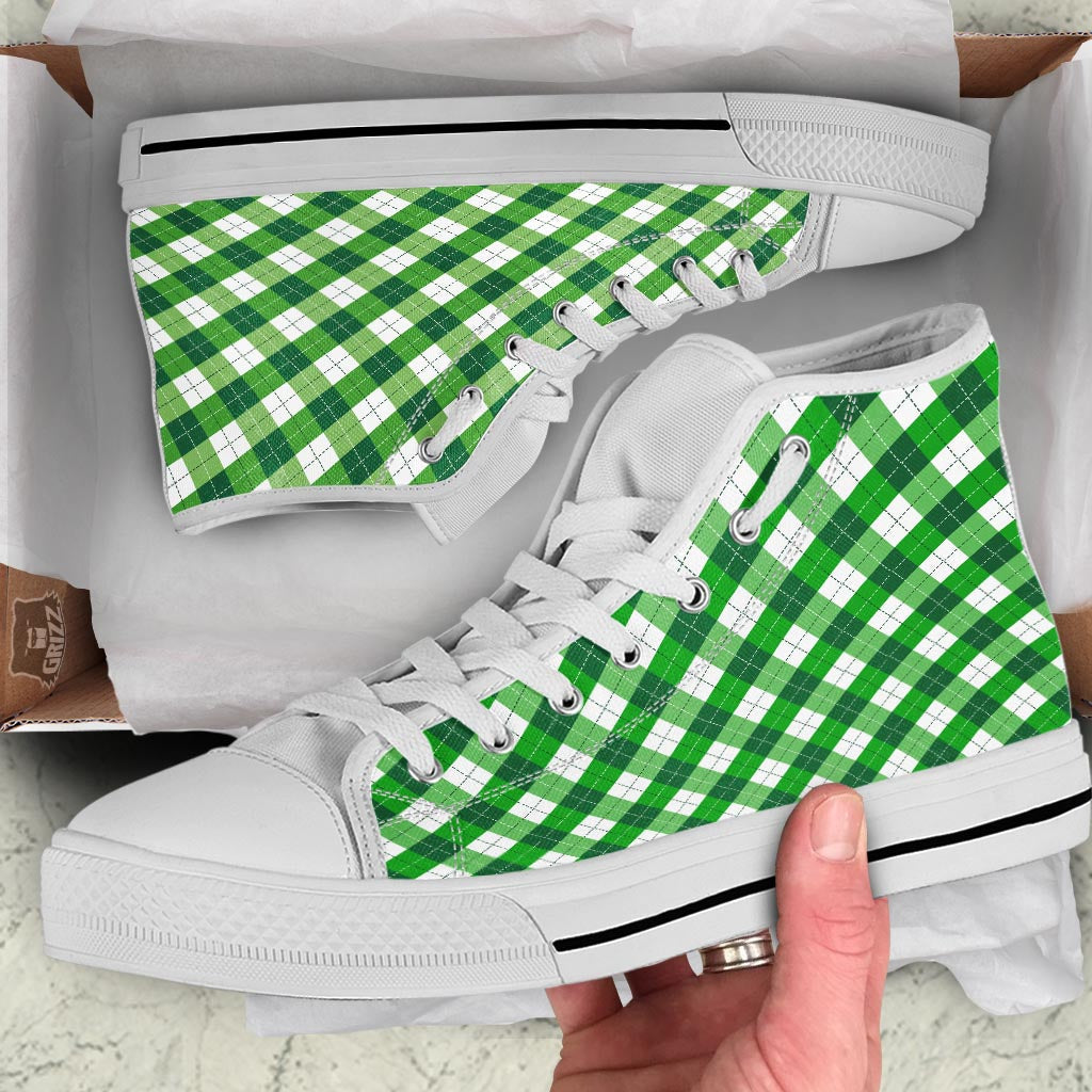 Plaid Saint Patrick's Day Print Pattern White High Top Shoes-grizzshop