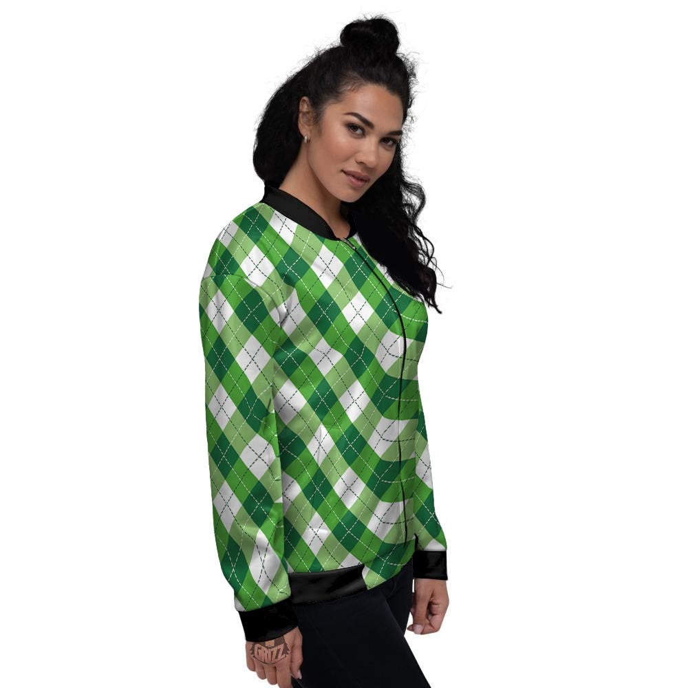 Plaid Saint Patrick's Day Print Pattern Women's Bomber Jacket-grizzshop