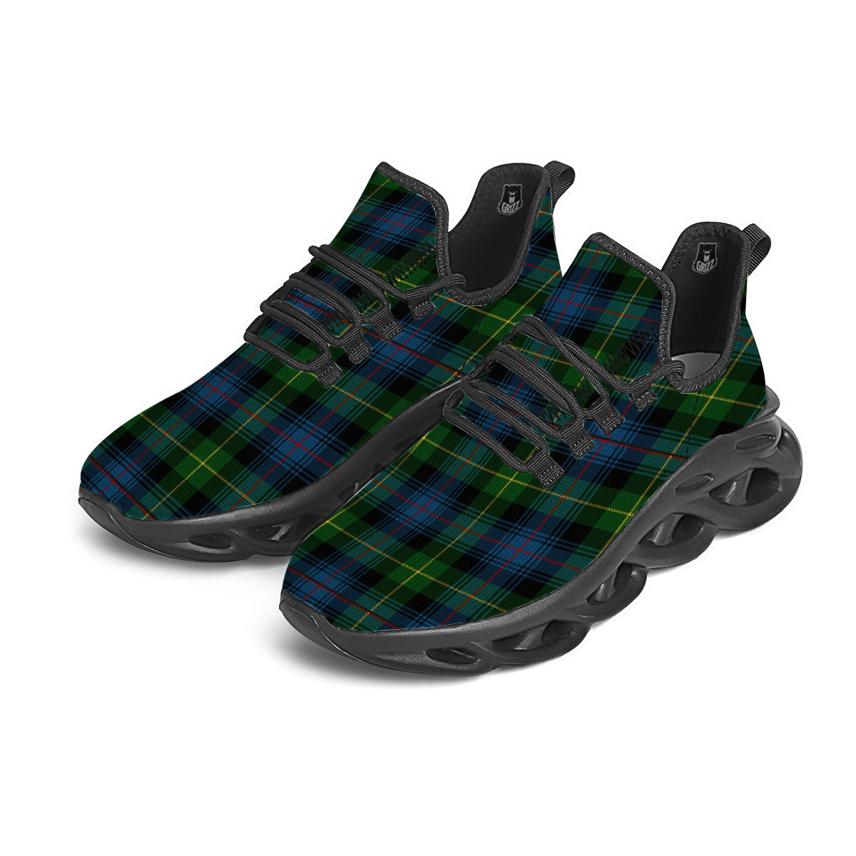 Plaid Scottish Knitted Print Black Running Shoes-grizzshop