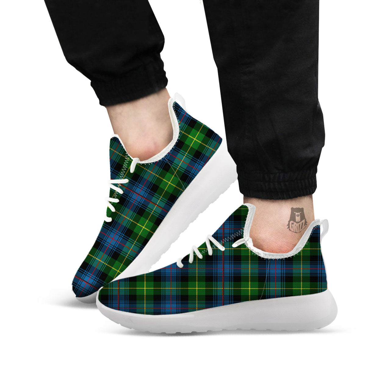 Plaid Scottish Knitted Print White Athletic Shoes-grizzshop