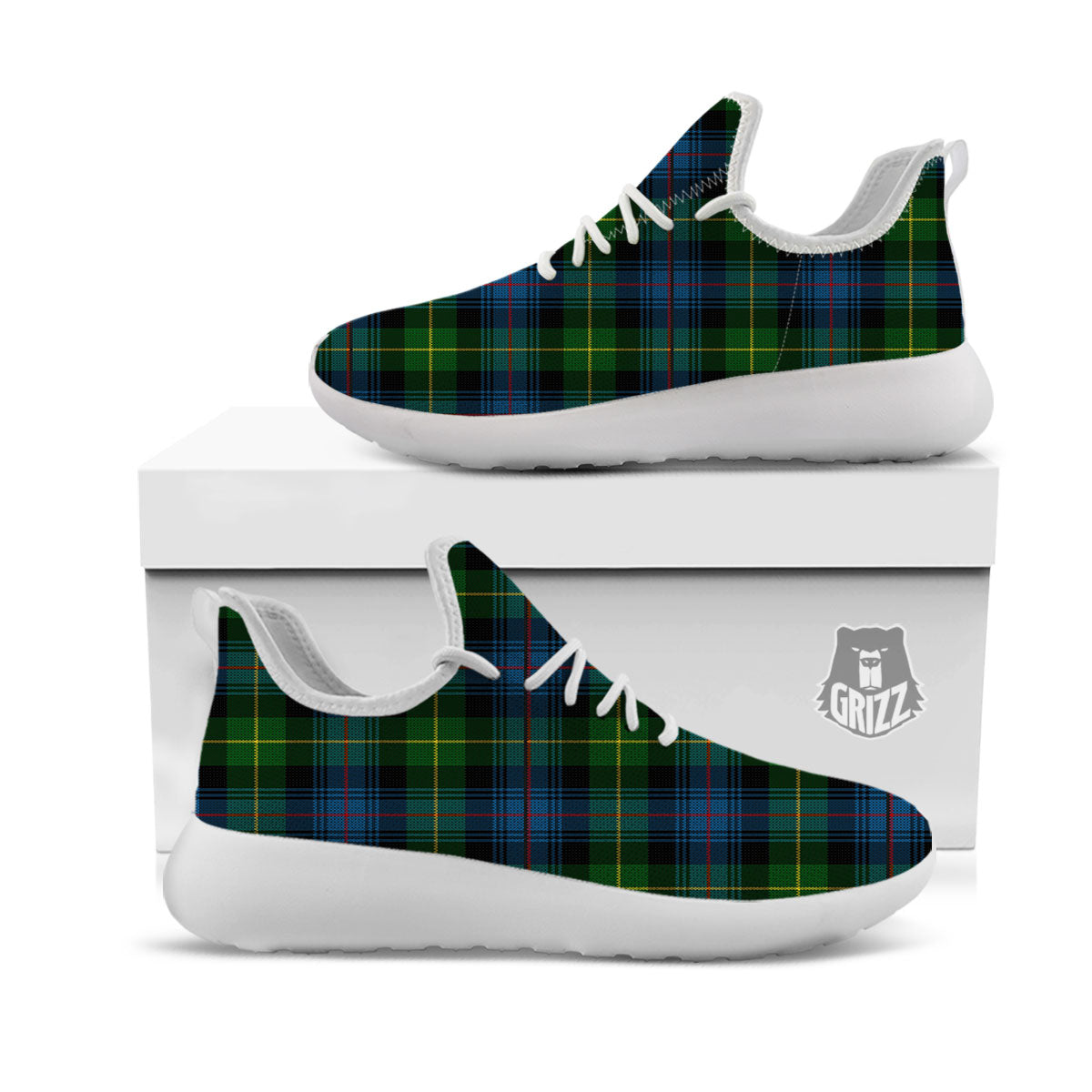 Plaid Scottish Knitted Print White Athletic Shoes-grizzshop