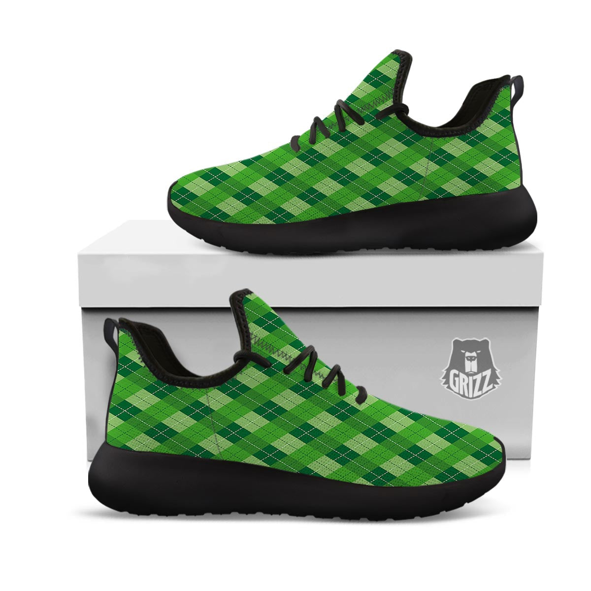 Plaid St. Patrick's Day Print Pattern Black Athletic Shoes-grizzshop