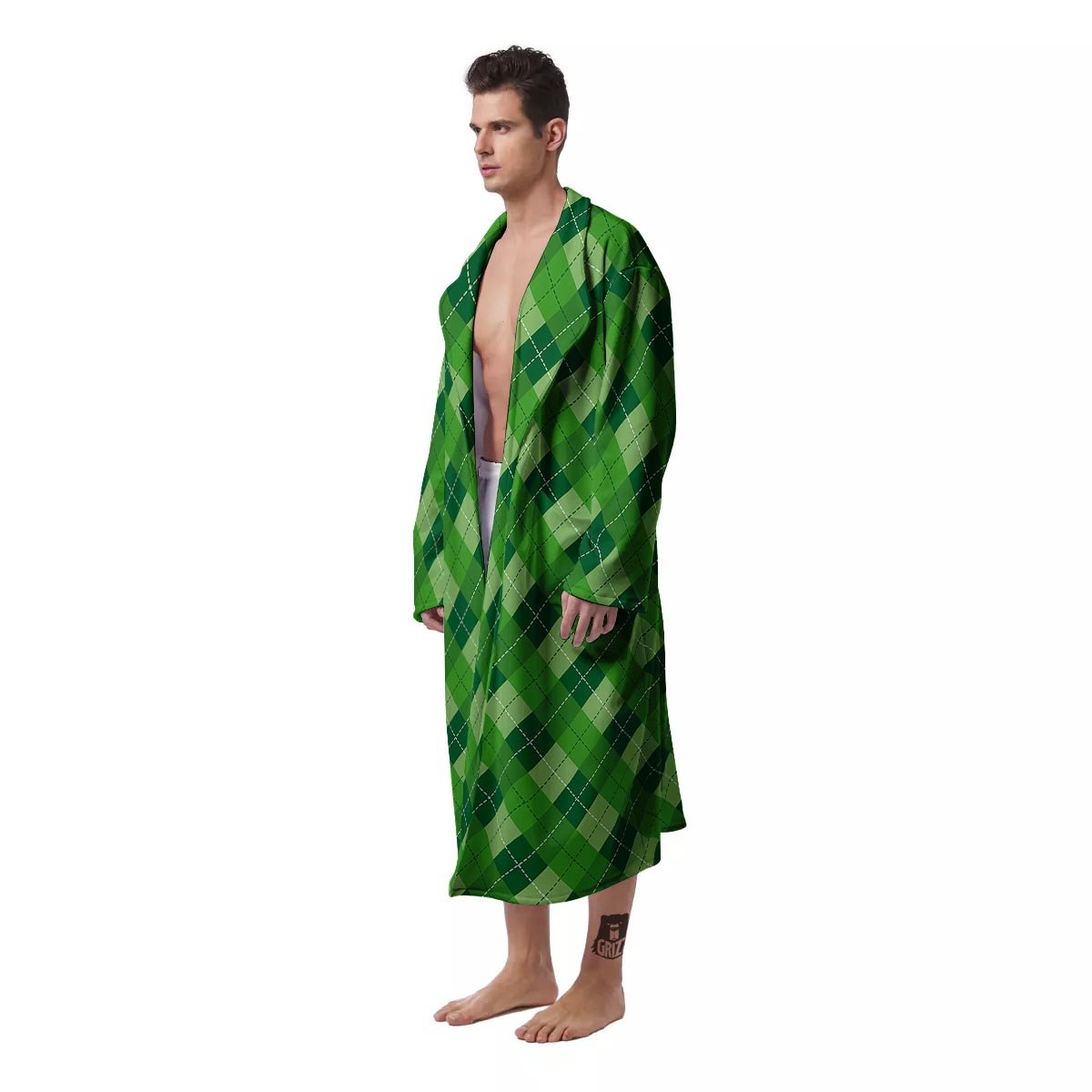 Plaid St. Patrick's Day Print Pattern Men's Robe-grizzshop