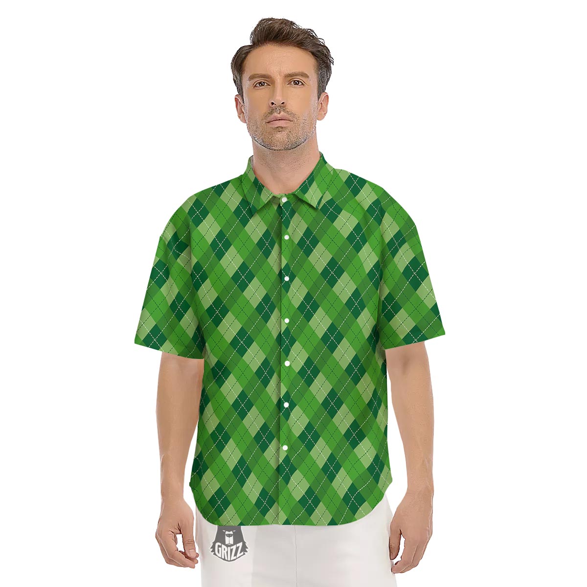 Plaid St. Patrick's Day Print Pattern Men's Short Sleeve Shirts-grizzshop