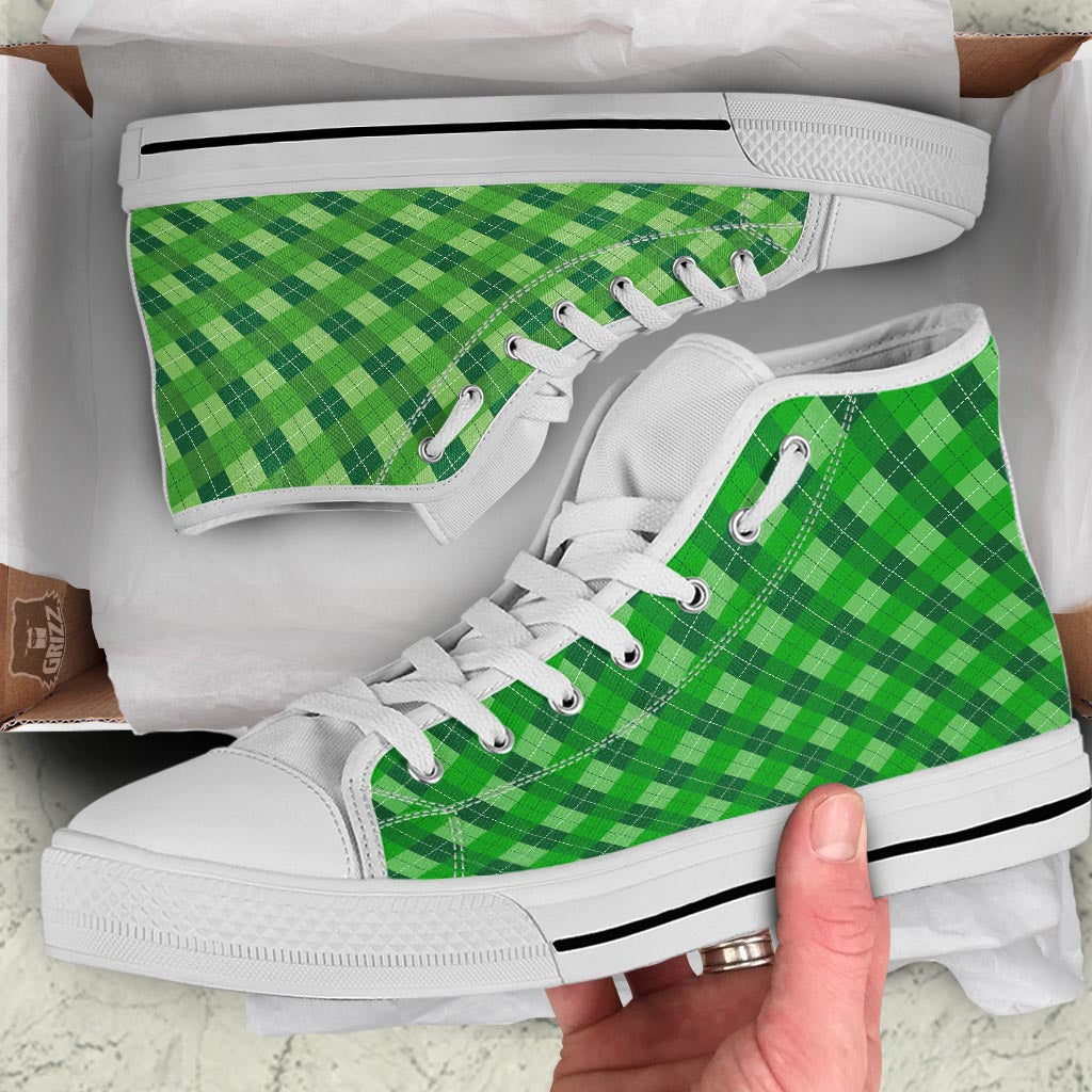 Plaid St. Patrick's Day Print Pattern White High Top Shoes-grizzshop