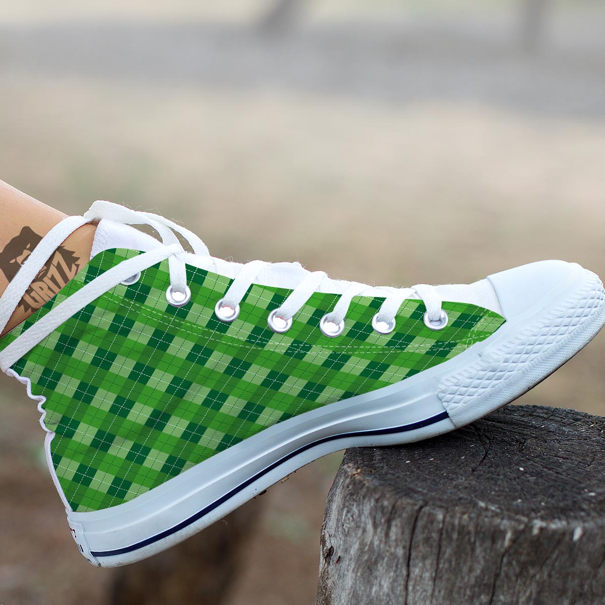 Plaid St. Patrick's Day Print Pattern White High Top Shoes-grizzshop