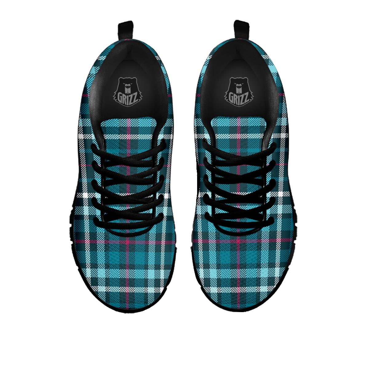 Plaid Teal Print Pattern Black Sneaker-grizzshop