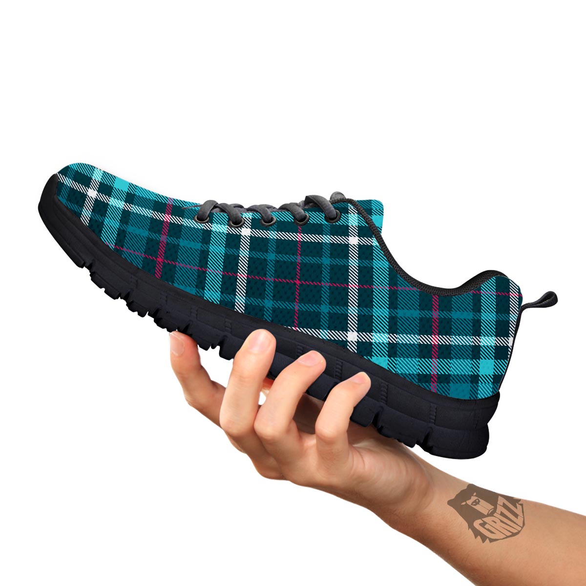 Plaid Teal Print Pattern Black Sneaker-grizzshop