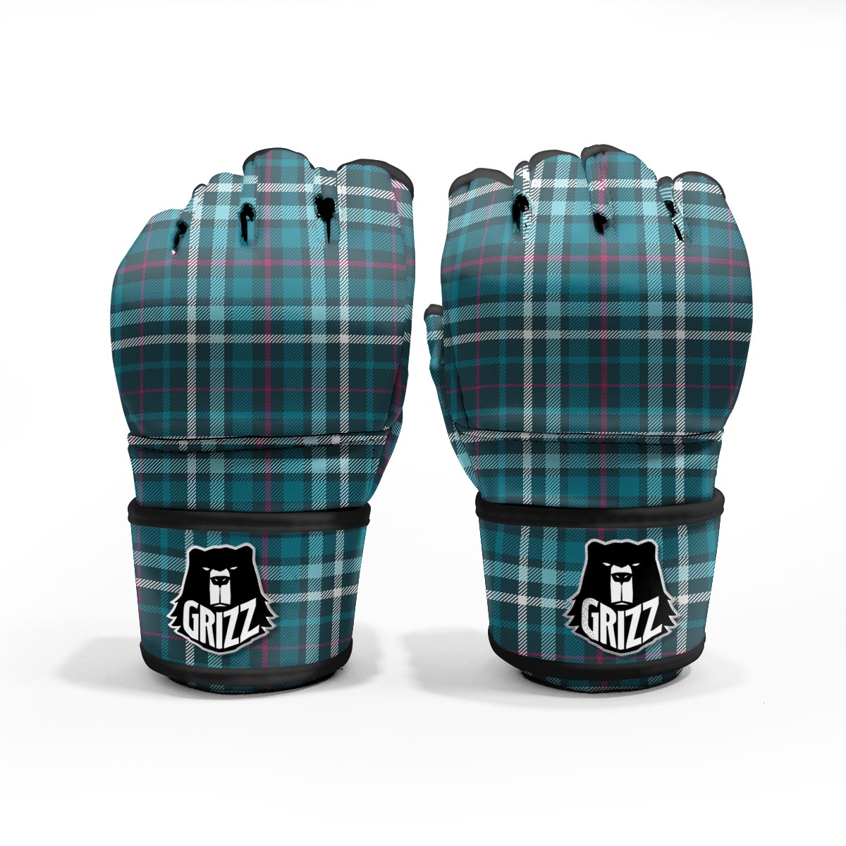 Plaid Teal Print Pattern MMA Gloves-grizzshop