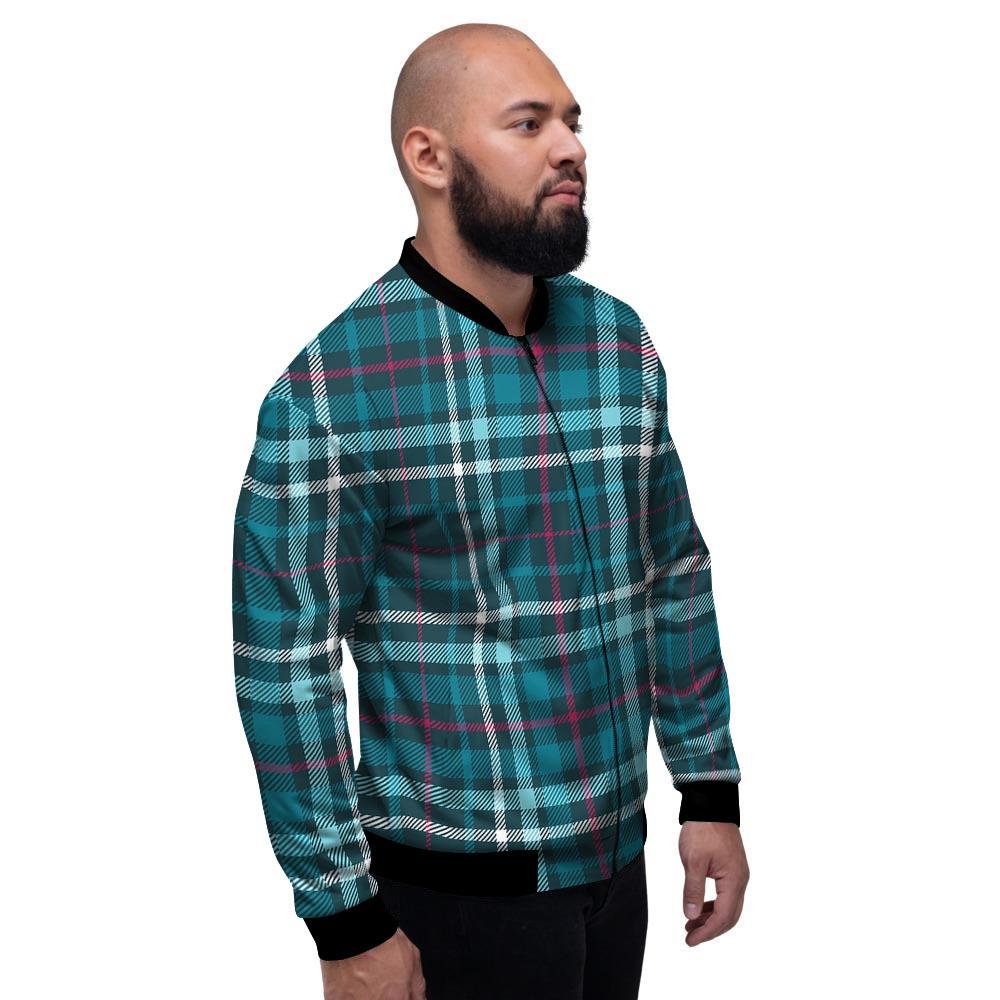 Plaid Teal Print Pattern Men's Bomber Jacket-grizzshop