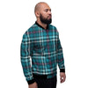 Plaid Teal Print Pattern Men's Bomber Jacket-grizzshop