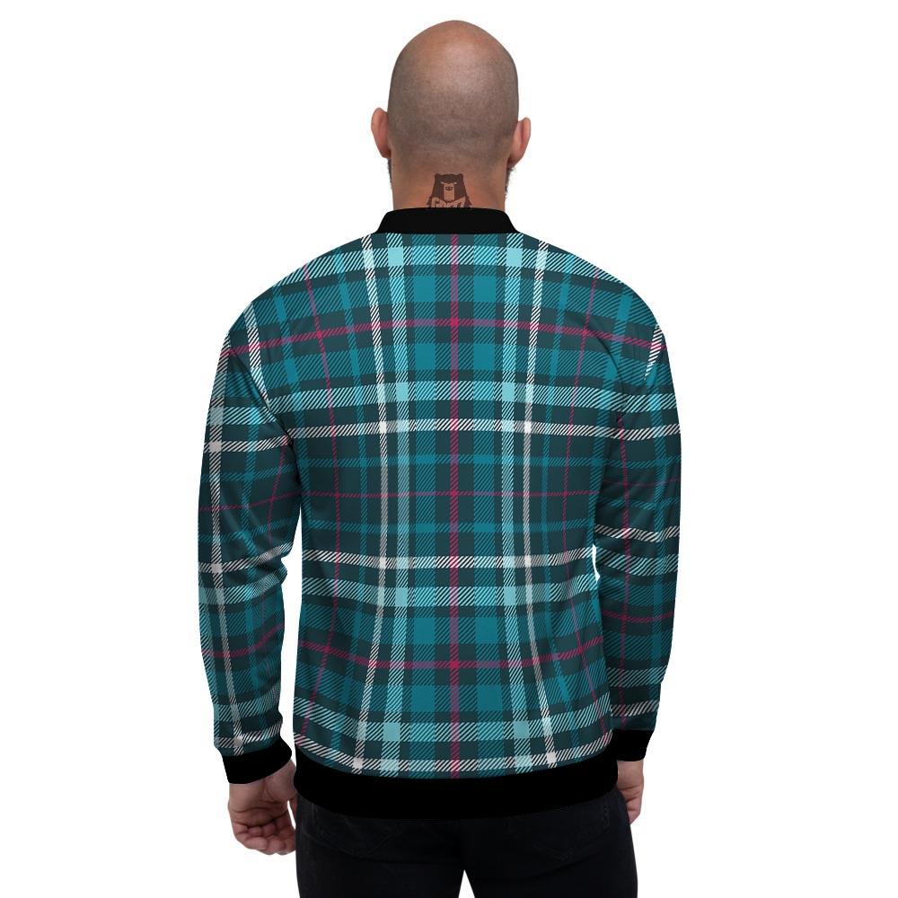 Plaid Teal Print Pattern Men's Bomber Jacket-grizzshop