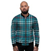 Plaid Teal Print Pattern Men's Bomber Jacket-grizzshop