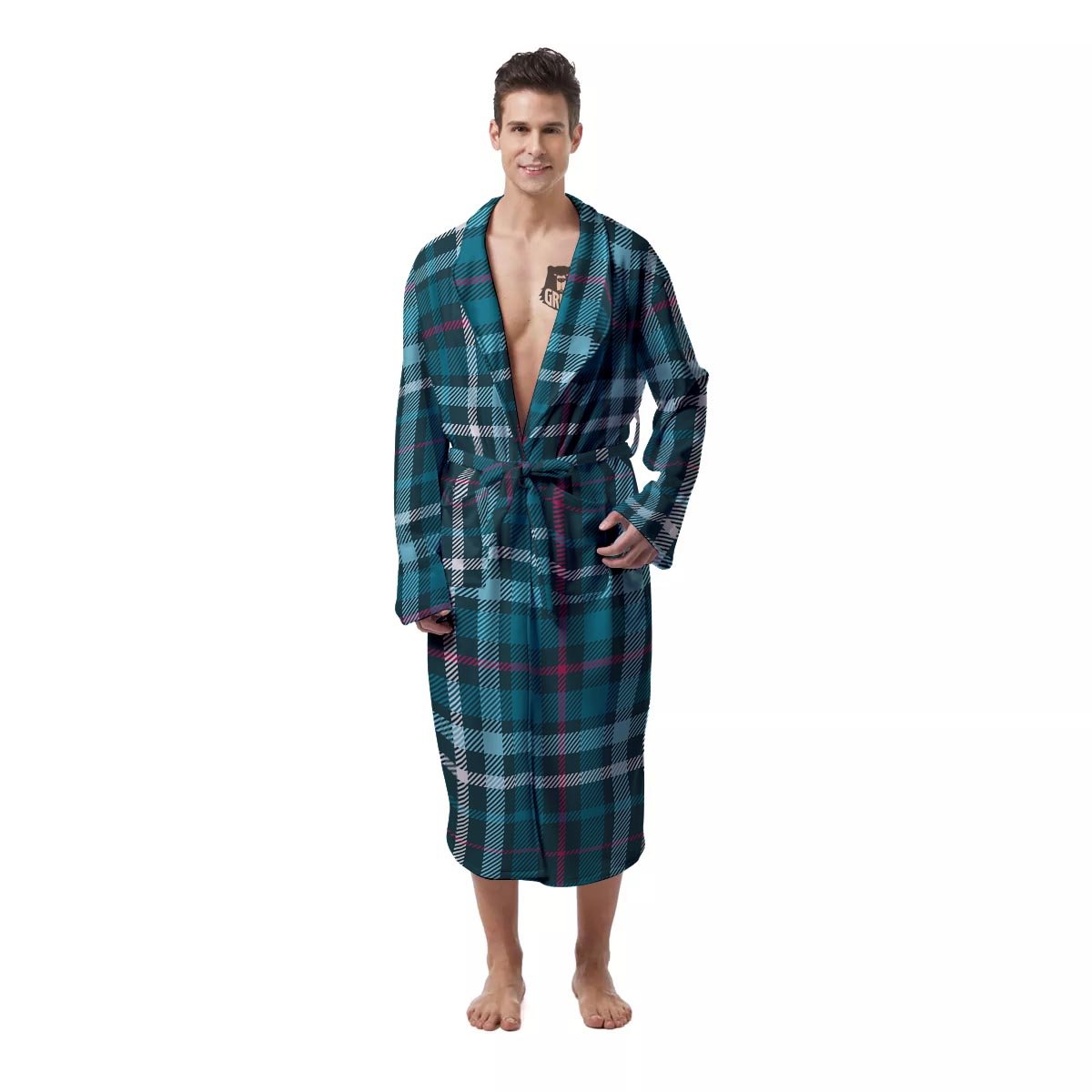 Plaid Teal Print Pattern Men's Robe-grizzshop