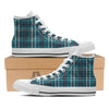 Plaid Teal Print Pattern White High Top Shoes-grizzshop