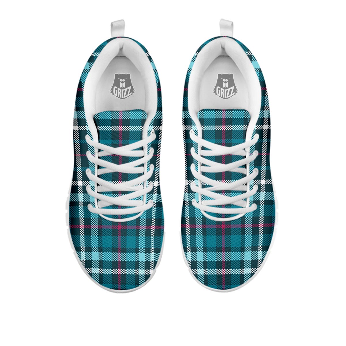 Plaid Teal Print Pattern White Sneaker-grizzshop
